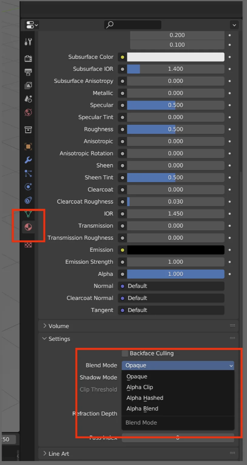 Blender material blend-mode setting