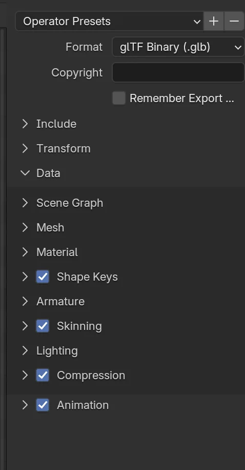 Blender GLB export compression setting