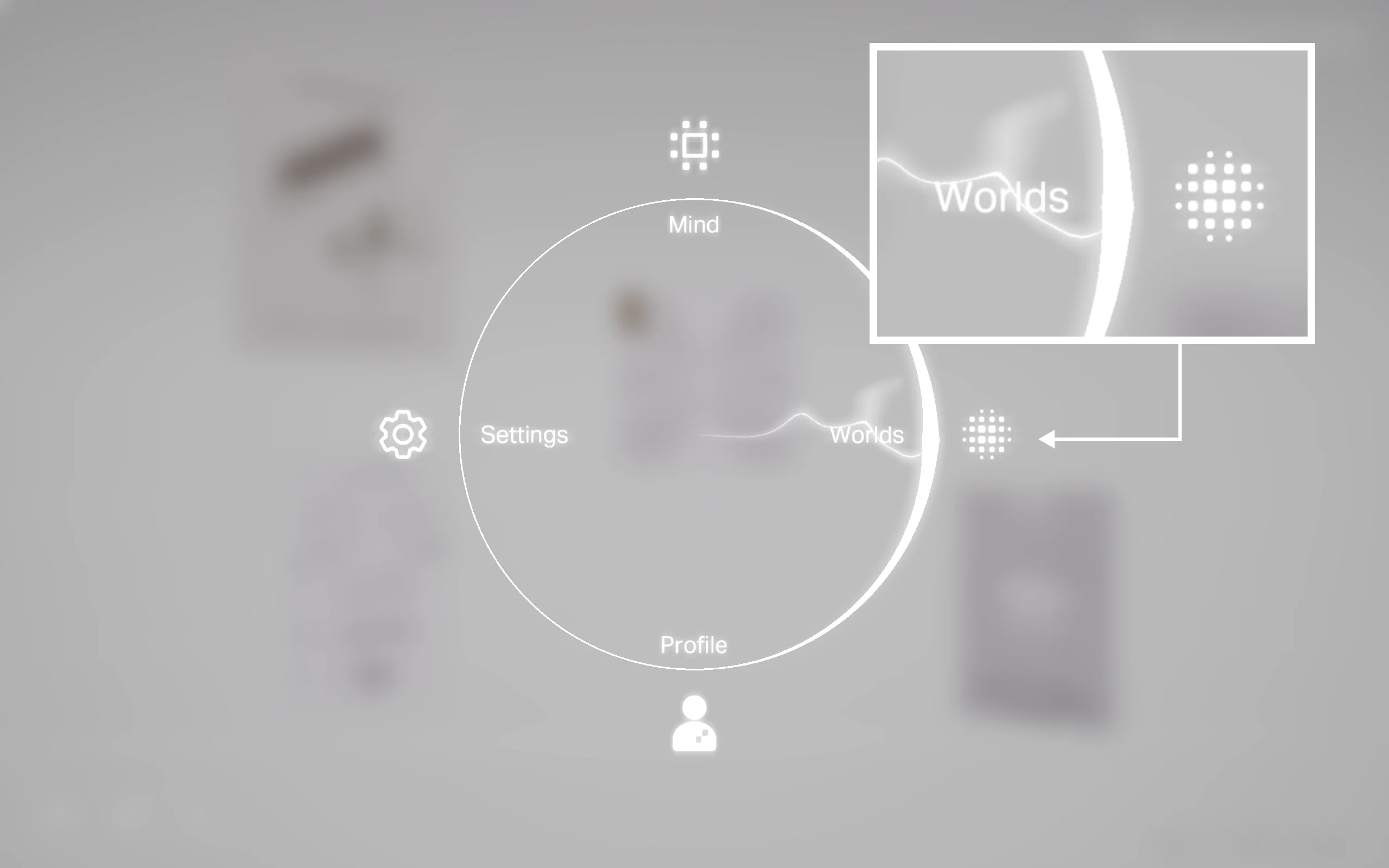 Menu opened with Q, WORLD button