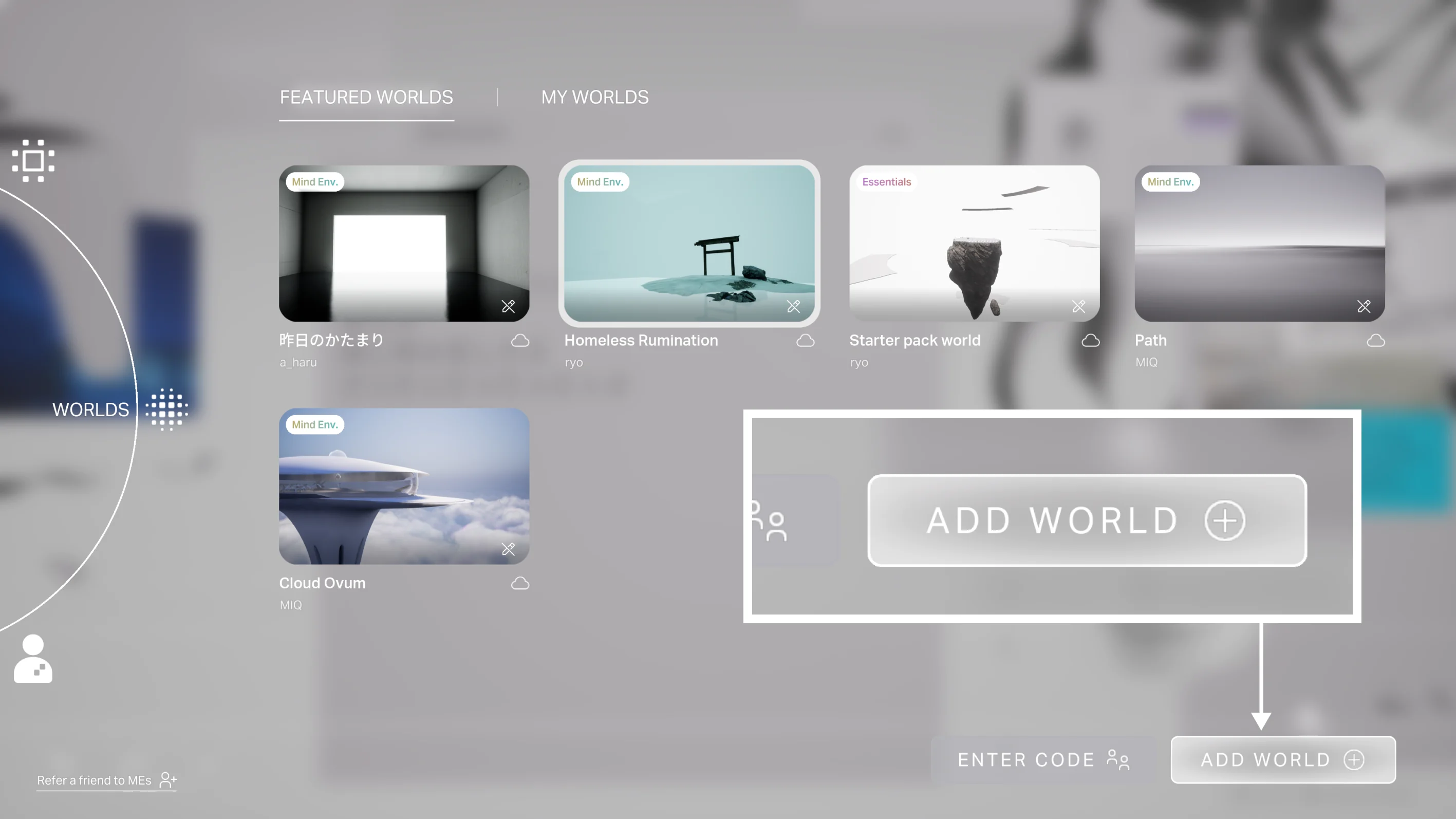 World list page, Add World button